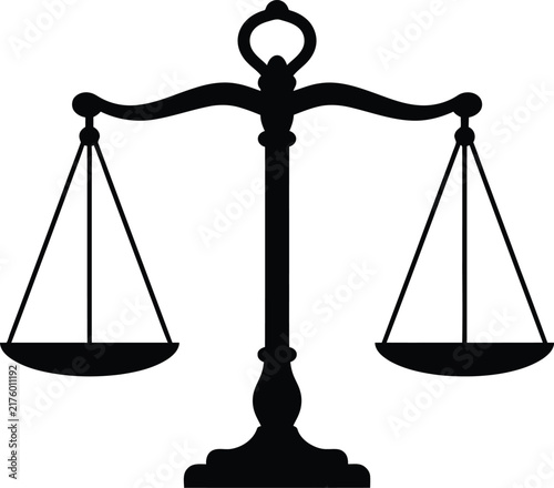 Scales of justice silhouette against a white background depicts balance and impartiality
