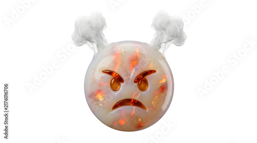 Angry transparent cartoon face with steam ears isolated on white background.