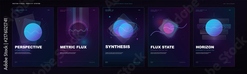 Geometric poster and banner templates for social media and wallpaper featuring abstract dark digital art graphic elements