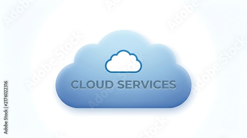 Cloud services icon with blue digital symbol for modern technology and data storage solutions.