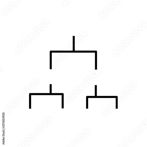 Minimalist black line icon of a hierarchical tree structure on a solid grey background. Ideal for business presentations and UI design.