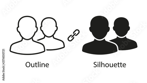 User Icon Comparison: A visual representation comparing outline and silhouette user icons, linked by a chain symbol, to illustrate different design styles or data representations.