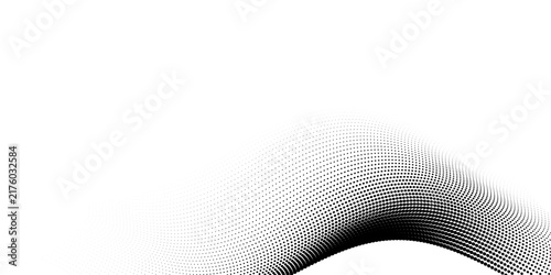 Abstract white halftone pattern background. Monochrome dot gradient with smooth flow. Creative vector design for copy space, presentation and website header.