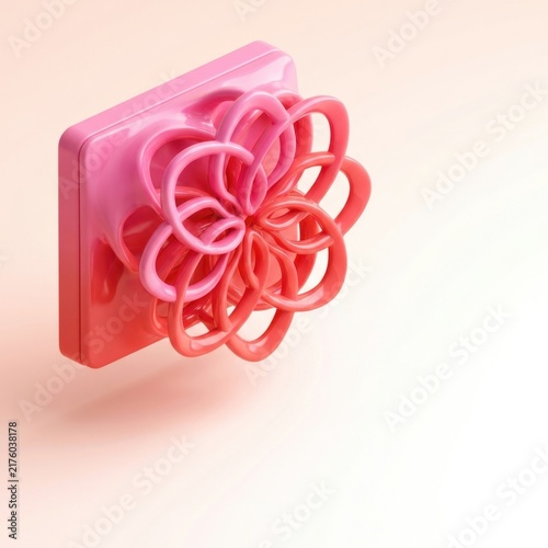 Pink breast cancer awareness flower button on soft gradient background