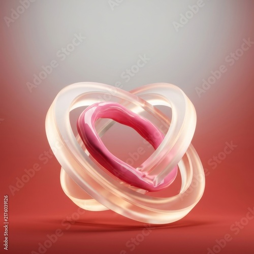 Intertwined glowing rings form a heart in warm gradient background on cancer awareness theme