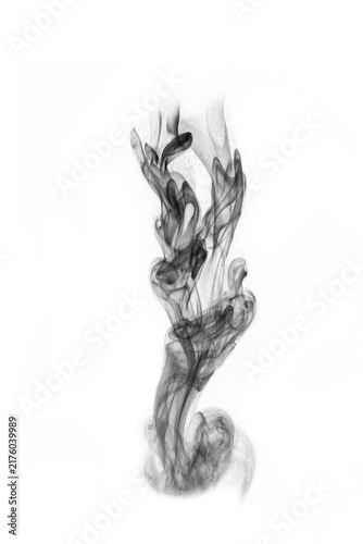 Quadro su tela Black hot curly steam smoke isolated on white background