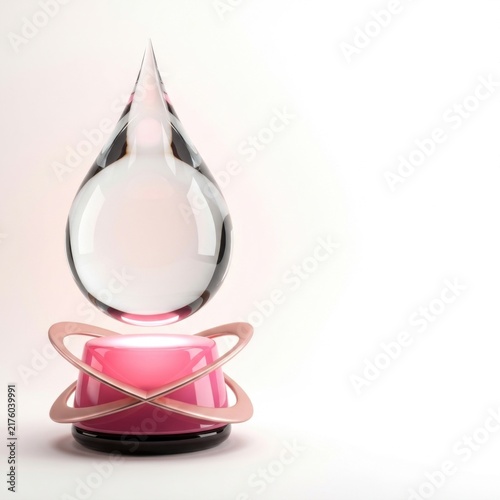 Breast cancer awareness theme with pink ribbon inside a glass drop shape