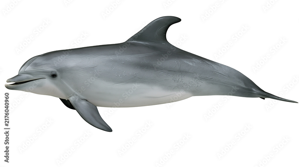 Obraz premium Gray dolphin with smooth skin smiling and looking forward, isolated on transparent background