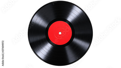 Canvas Print Black vinyl record with red label, isolated on transparent background