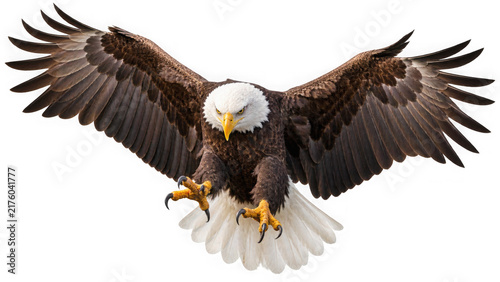 Cuadro en lienzo Majestic bald eagle with spread wings talons extended, isolated on transparent b