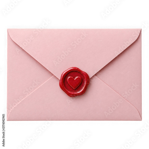 Foto Pink love letter with a red heart wax seal