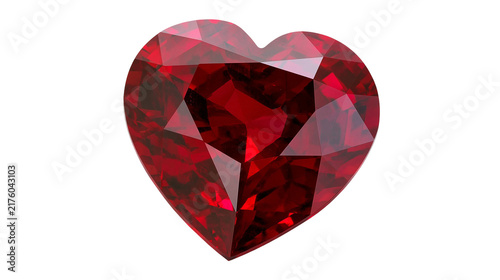 Fotografía Deep red heart-shaped faceted gemstone, isolated on transparent background