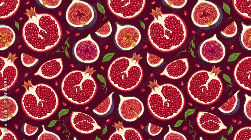 Fresh fruits and vegetable seamless pattern vector with strawberry, blueberry, raspberry, organic fruit, and food background design.