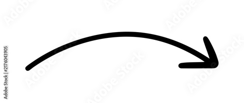 Black hand drawn curved arrow with playful doodle lines, sketchy twists and flowing wave shapes, isolated on a transparent PNG background