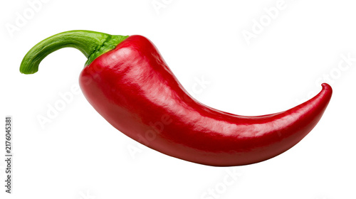 Obraz na płótnie Bright red chili pepper with green stem, isolated on transparent background