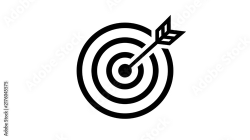 Black arrow hitting bullseye on target, isolated on transparent background