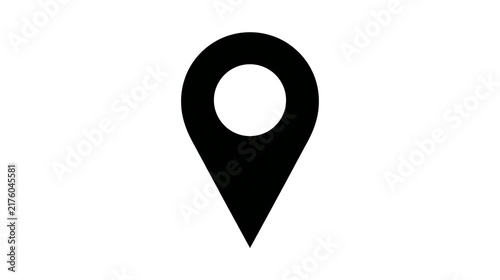 Black map pin icon, simple shape isolated on transparent background