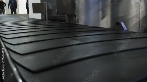 Airport baggage conveyor moving with no suitcases, travel, 4k