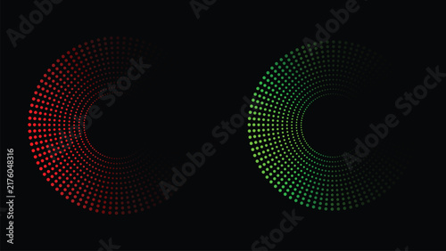 Halftone circle dot patterns in red and green colors