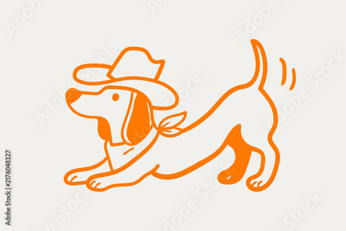Hand Drawn Playful Dog Wearing Cowboy Hat Illustration