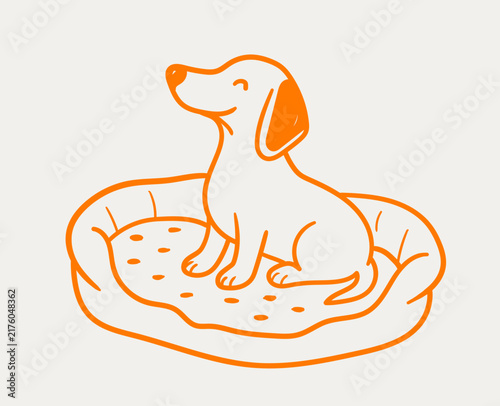 Hand Drawn Cute Dog Resting on a Soft Cushion Illustration