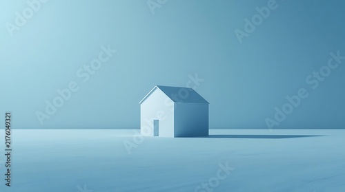 Isolation angle view of a single clean big house in the middle of a vast mat
