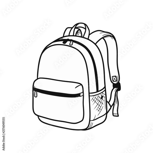 A hand drawn sketch of a classic school bag designed for carrying books and personal belongings throughout the day by students or commuters who need durable storage gear for their daily