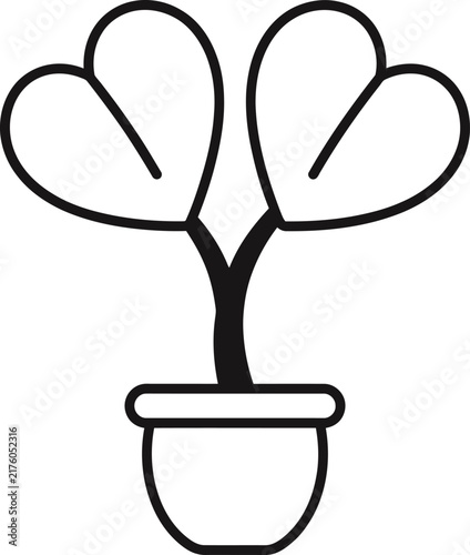 Heart shaped leaves plant in simple black and white line art