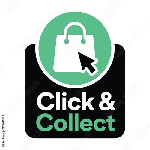 Click and collect retail icon, online shopping bag vector, ecommerce pickup service sign for web and store marketing