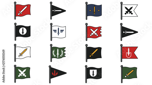 Fotografía Medieval Heraldic Flags with Swords and Warrior Emblems for Fantasy Game Design