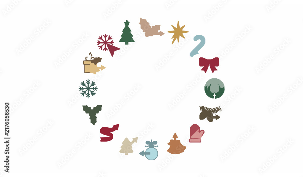 Fototapeta premium Modern Christmas Holiday Pointer and Arrow Icon Collection Festive Vector Set