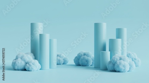 Abstract 3d podiums with fluffy clouds on a soft blue background for product display