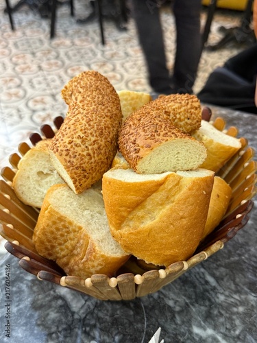 Photography Fresh Turkish Bread Served in a Basket in Istanbul, Turkey