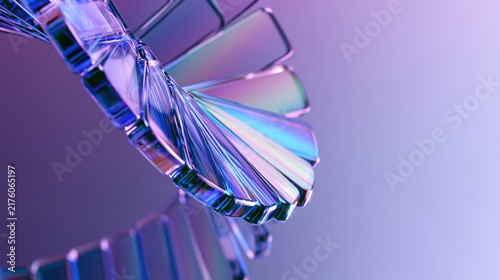 Iridescent Helical Glass Sculpture in Futuristic Neon Light
