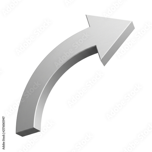 3D Silver Arrow Pointing Upwards and Right Isolated