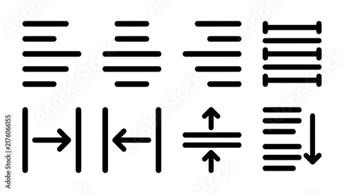 Фотография Text Alignment and Formatting Icons: A collection of graphic icons representing various text alignment options, including left, center, right, and justified alignment