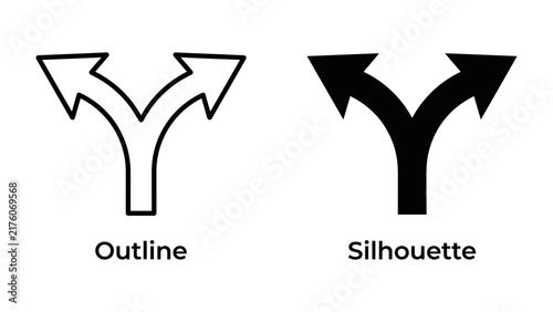 Obraz na płótnie Directional Arrows: A set of stylized arrows, one in outline and the other in silhouette, pointing in opposite directions, symbolizing choices, paths, and decisions