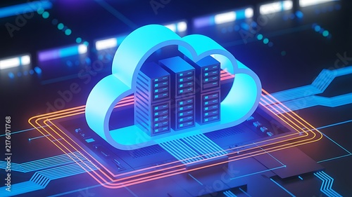 Dynamic Digital Illustration of Cloud Computing and Data Storage Technology