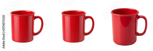 Red Ceramic Coffee Mug Set Isolated on White Background