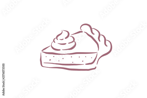 Hand drawn sweet baked thanksgiving pie slice with cream outline illustration for bakery Design