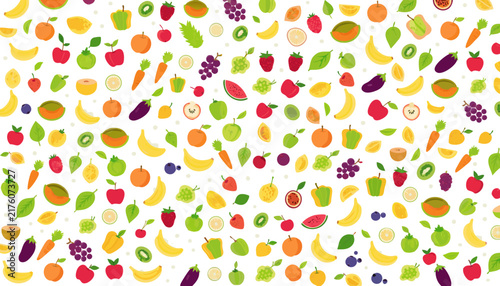 Colorful pattern of fresh fruits and vegetables Vector