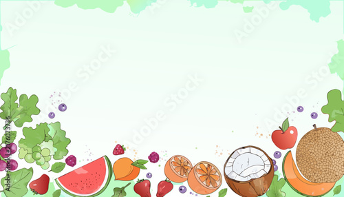 Fresh fruit border illustration with leaves Vector