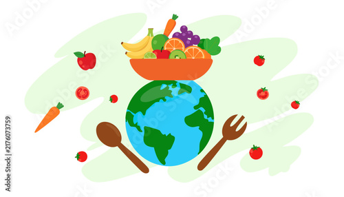 Fresh fruit and vegetables on planet earth Vector
