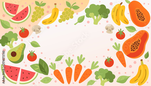 Colorful fresh fruit and vegetable border Vector
