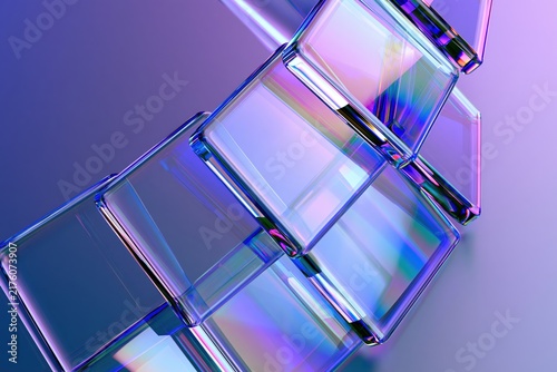 Iridescent Helical Glass Sculpture in Futuristic Neon Light