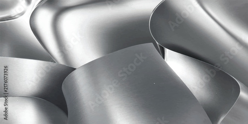 Abstract Silver Metallic Curved Surface Background with Smooth Chrome Reflections, Minimal Futuristic Industrial Texture and Modern Luxury Design