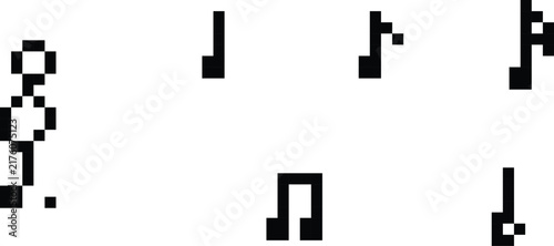 фотографія Black pixel music notes and treble clef symbol isolated on a white background, d