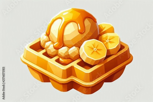 Low Poly Salted Caramel Bubble Waffle with Banana
Hong Kong Waffle with Banana and Caramel Sauce
