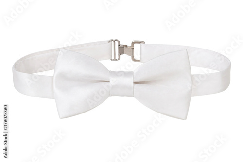 Cuadro en lienzo Elegant white satin bow tie with an adjustable strap and metallic clasp, photogr