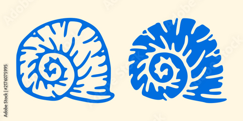 Spiral seashell snail shell line art vector illustration set